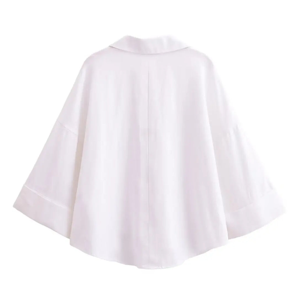 Women Fall Casual Loose Shirt Lapel Buttons Wide Sleeve Shirt 2025 New Spring Autumn Minimalist Holiday Versatile Shirt
