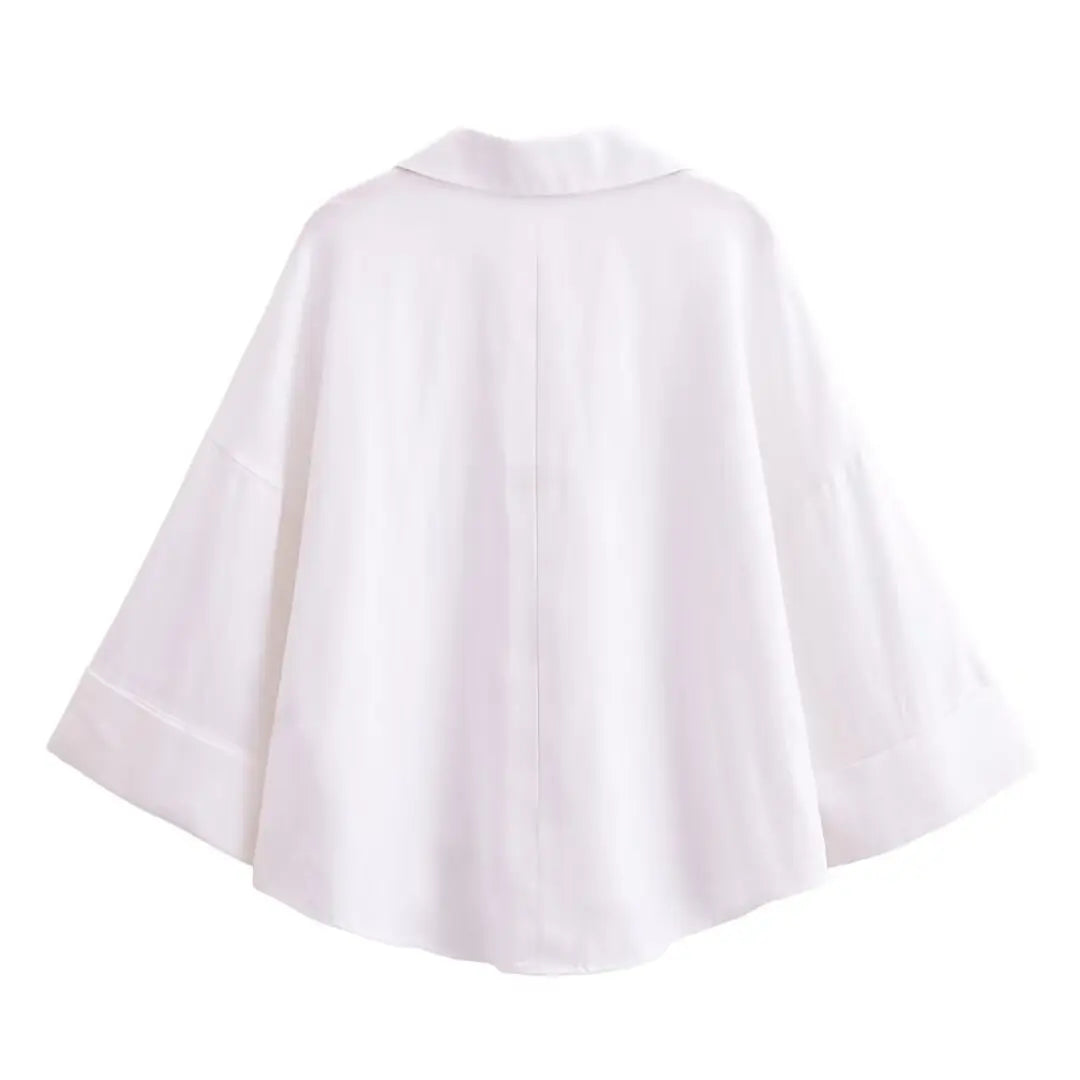 Women Fall Casual Loose Shirt Lapel Buttons Wide Sleeve Shirt 2025 New Spring Autumn Minimalist Holiday Versatile Shirt