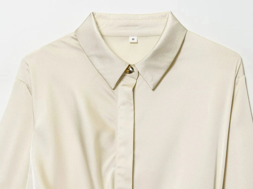 Women 2025 Autumn Winter New Silk Satin Blouse Turn-down Collar Single Breasted Long Sleeve Loose Blouse Fashion Shirt