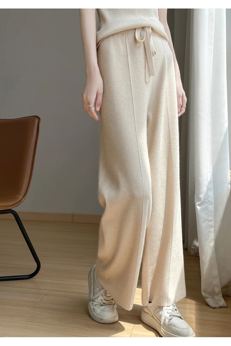 2024 Women's Cashmere Pants Sports Pants Women's Autumn and Winter High Waist Drawstring Warm Pants Knitted Cashmere Warm Pants