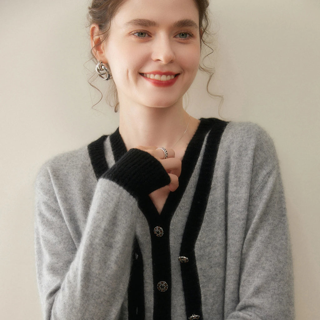 Women Cashmere Sweater V-neck  Cardigan and Vest Set Spring Autumn Winter 100% Cashmere Knitwear Long Sleeve Top Waistcoat Suit