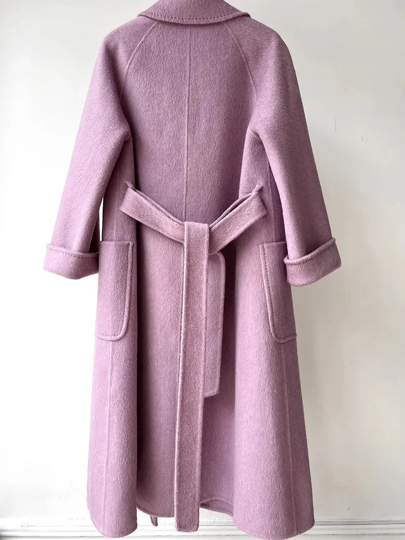 Purple Double-Sided Cashmere Coat For Women In Autumn And Winter, Fashionable And High-End, Loose And Medium Length Coat