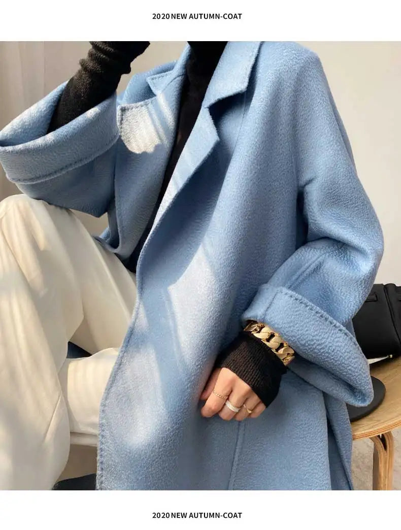 Women Double-Sided 20% Cashmere Wool Coat Jacket Women Long Beautiful Woolen Winter Autumn Warm Fashion Water Ripple Cloak