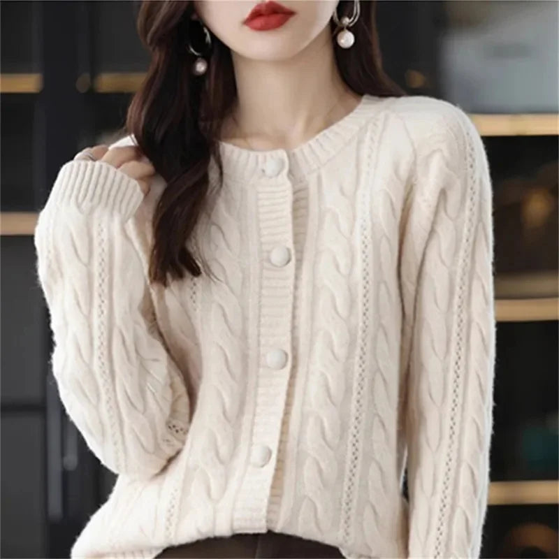 Cashmere Sweater For Women Autumn And Winter New Knitted Cardigan For Women Loose Fitting Woolen Sweater Lapel Jacket Camel XXXL