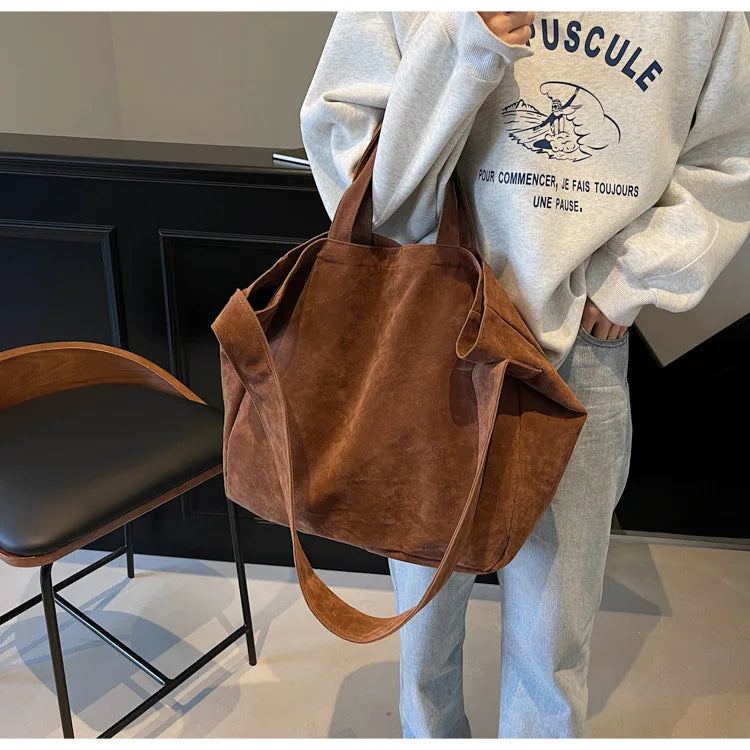 Women's Tote Bags 2025 New Fashion Suede Vintage Large Shoulder Crossbody Bag for Woman Korean Female Student Bookbag Handbags