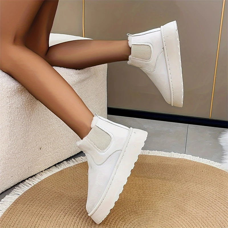 Winter Women Short Plush Warm Snow Boots Casual Shoes New Suede Fur Chelsea Ankle Boots Flats Platform Ladies Shoes Botas Mujer