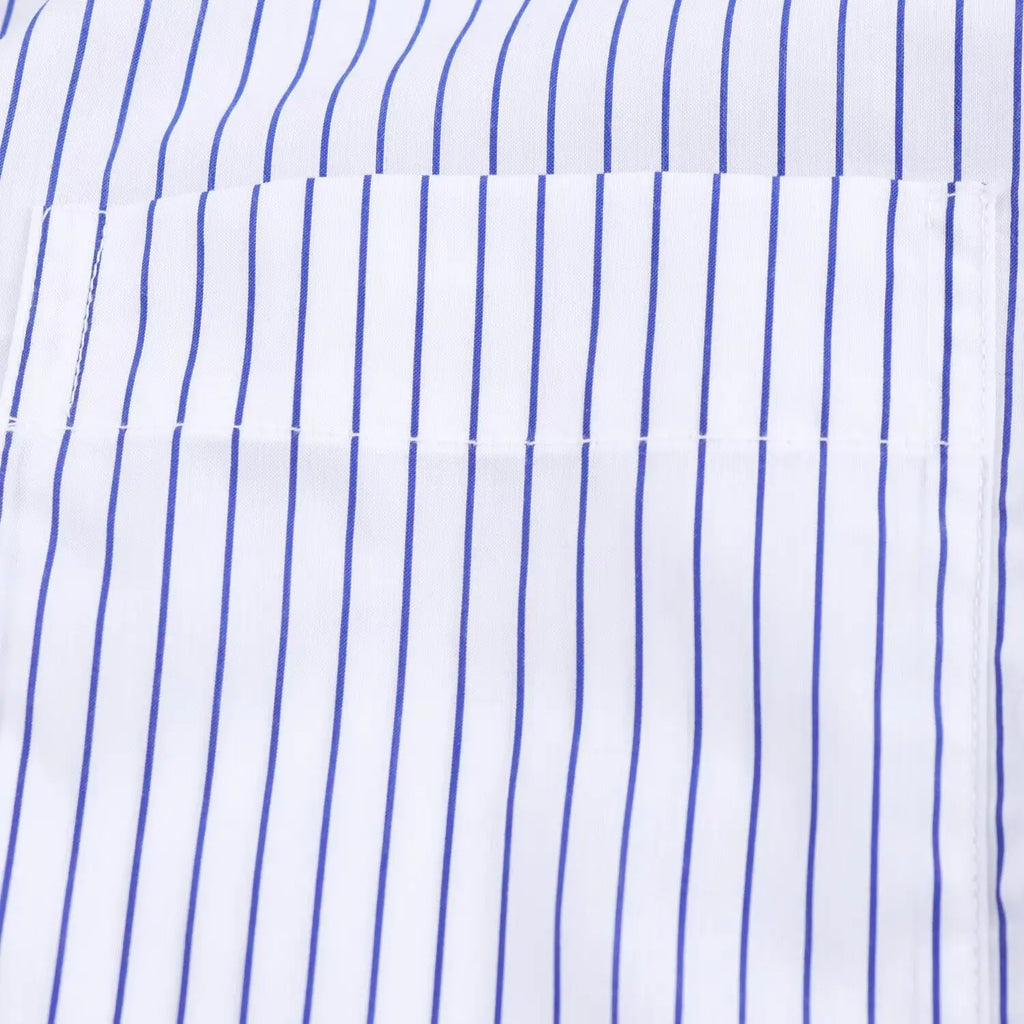 HH Women Elegant Commuter Shirt Splicing Loose Striped Single-breasted Lapel Blouse Female Spring Casual Long-sleeved Top