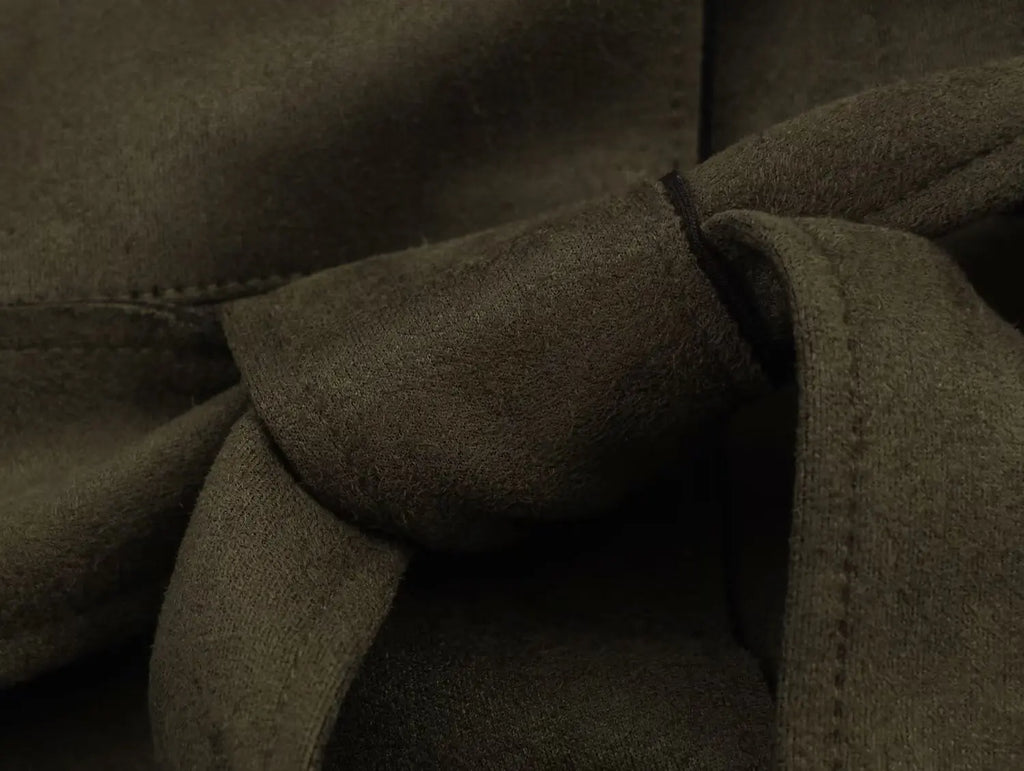 European style new women's fashionable and versatile solid color long trench coat with belt and suede effect.