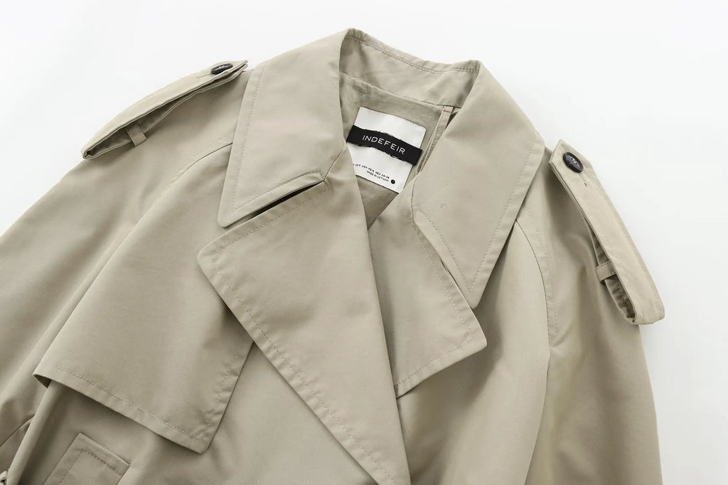 DiYiG WOMAN 2024 Autumn New Fashion Short Trench Coat Retro Long Sleeve Button Casual Outerwear Chic Overcoat