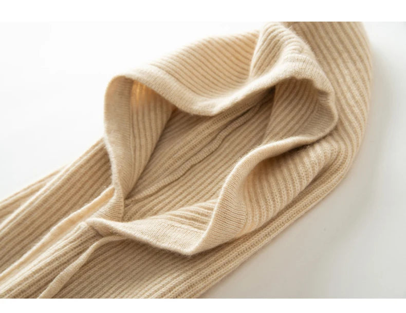 Wool Cashmere Knitted Hood Hat Scarf Elegant Hats Beanies Women Men Winter Neck Warm Balaclava Headgear Caps Unisex 4 New Colors