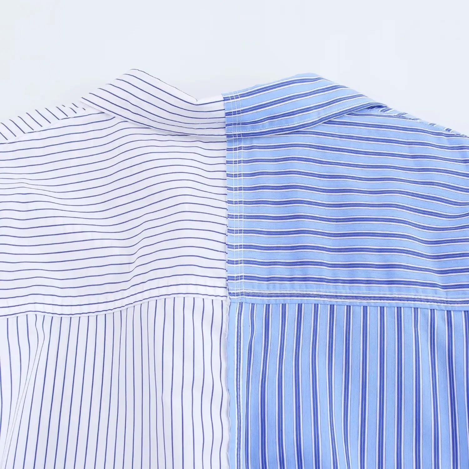 HH Women Elegant Commuter Shirt Splicing Loose Striped Single-breasted Lapel Blouse Female Spring Casual Long-sleeved Top