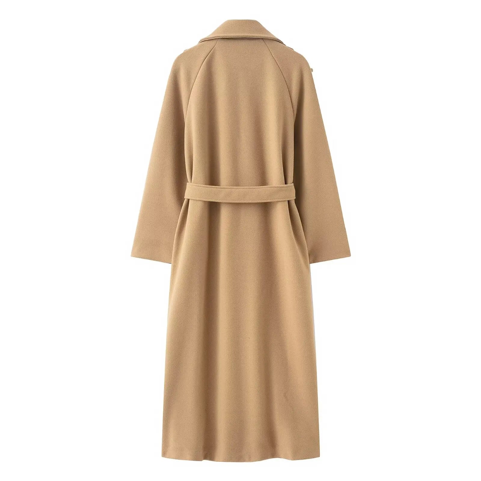 HH Winter Elegant Women Turn-Down Collar Long Coat Solid Long Sleeves Pocket Belt Double-Breasted Female Slim Windbreaker Coats