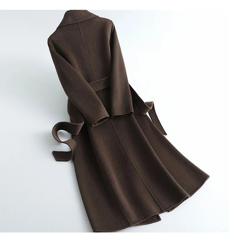 2025 Autumn/Winter New Double sided Cashmere Coat for Women's Fashion Medium to Long Knee length Slim High end Woolen Coats