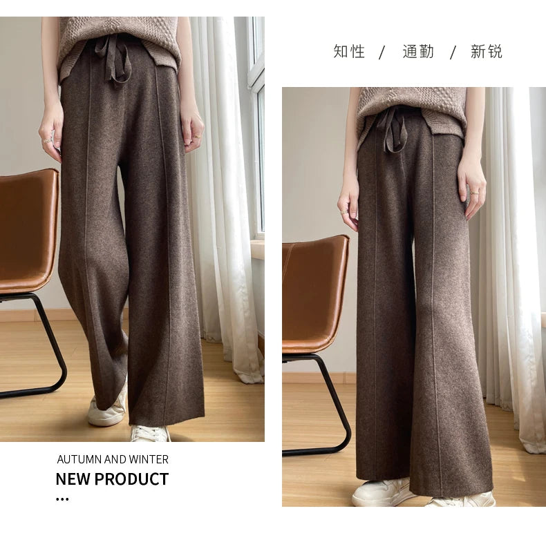 2024 Women's Cashmere Pants Sports Pants Women's Autumn and Winter High Waist Drawstring Warm Pants Knitted Cashmere Warm Pants