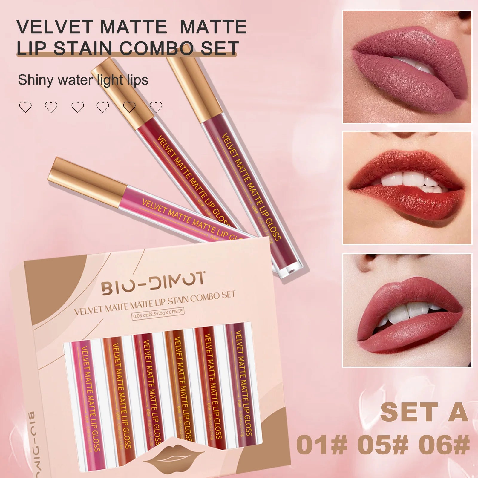 6pcs/set Nude Lip Gloss Matte Velvet Lipstick Makeup Waterproof Long-lasting Liquid Lipstick Women Moist Lip Tint Cosmetics