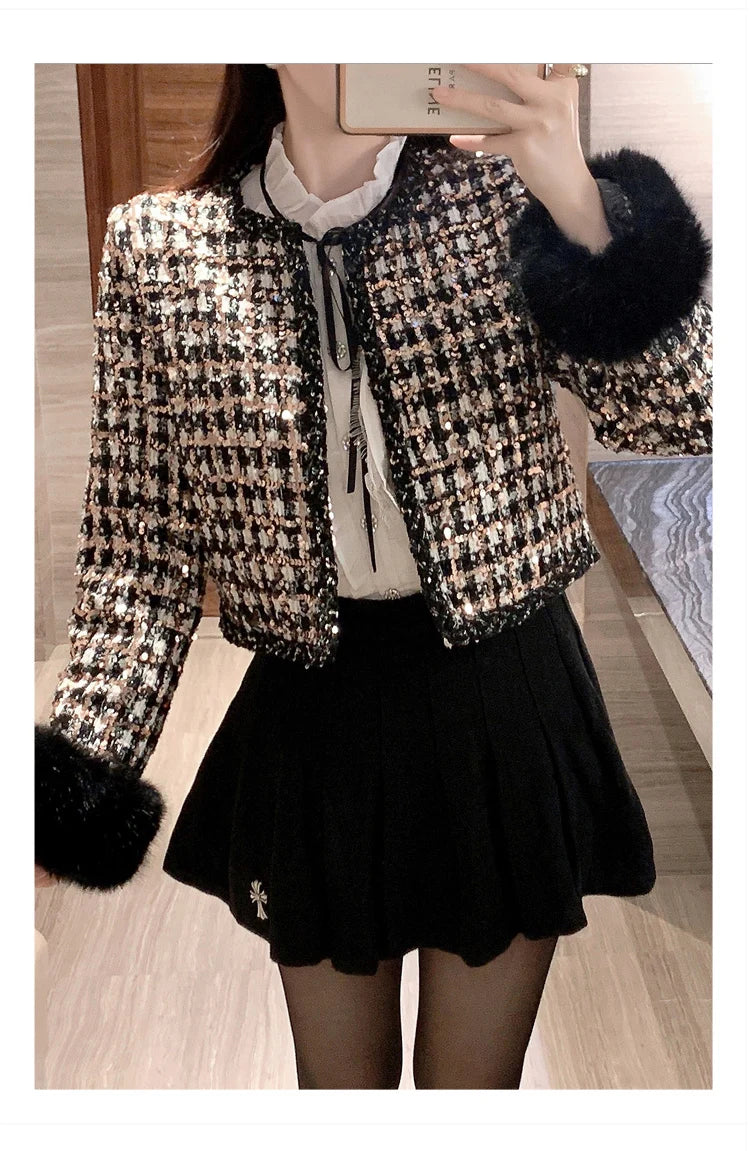 2024 autun winter Lady Short Coats For Women Casual Tweed Jackets Elegant Fashion Outerwears Chaquetas Casaco abrigos de mujer