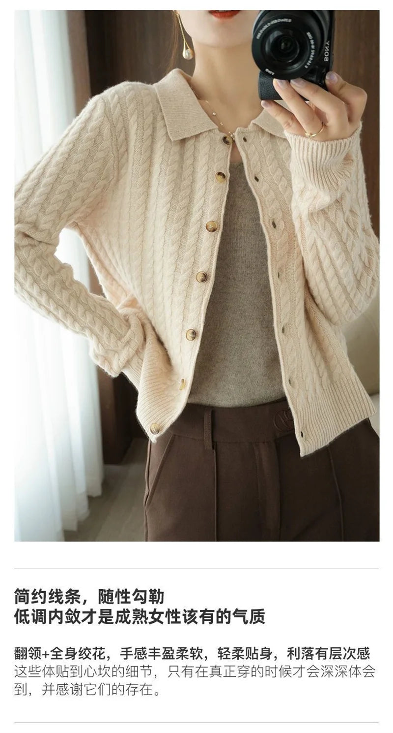 Cashmere Sweater For Women Autumn And Winter New Knitted Cardigan For Women Loose Fitting Woolen Sweater Lapel Jacket Camel XXXL