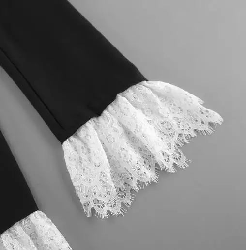 Women's Coat 2025 Autumn New V-Neck Lace Lace Queen Style Black Temperament Small Suit Coat Gorgeous Retro Elegant Coat