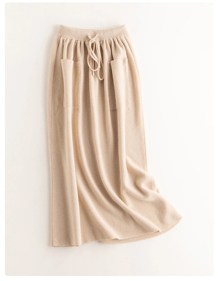 Cashmere Skirt Knitted Skirt Half Skirt, Double Pocket A-Line Skirt Skirts Plus Size Women Long Elegant Dress Women Clothing