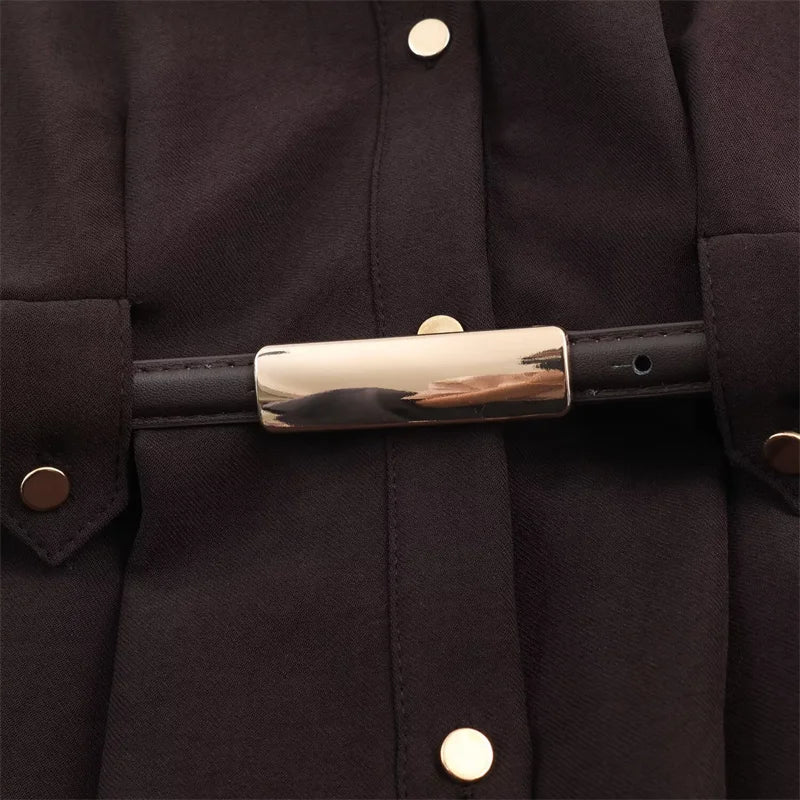 Women's Dress 2025 New Shirt-Style Design with Belt Mid-Length Skirt Women's Fashion Casual Long Dress