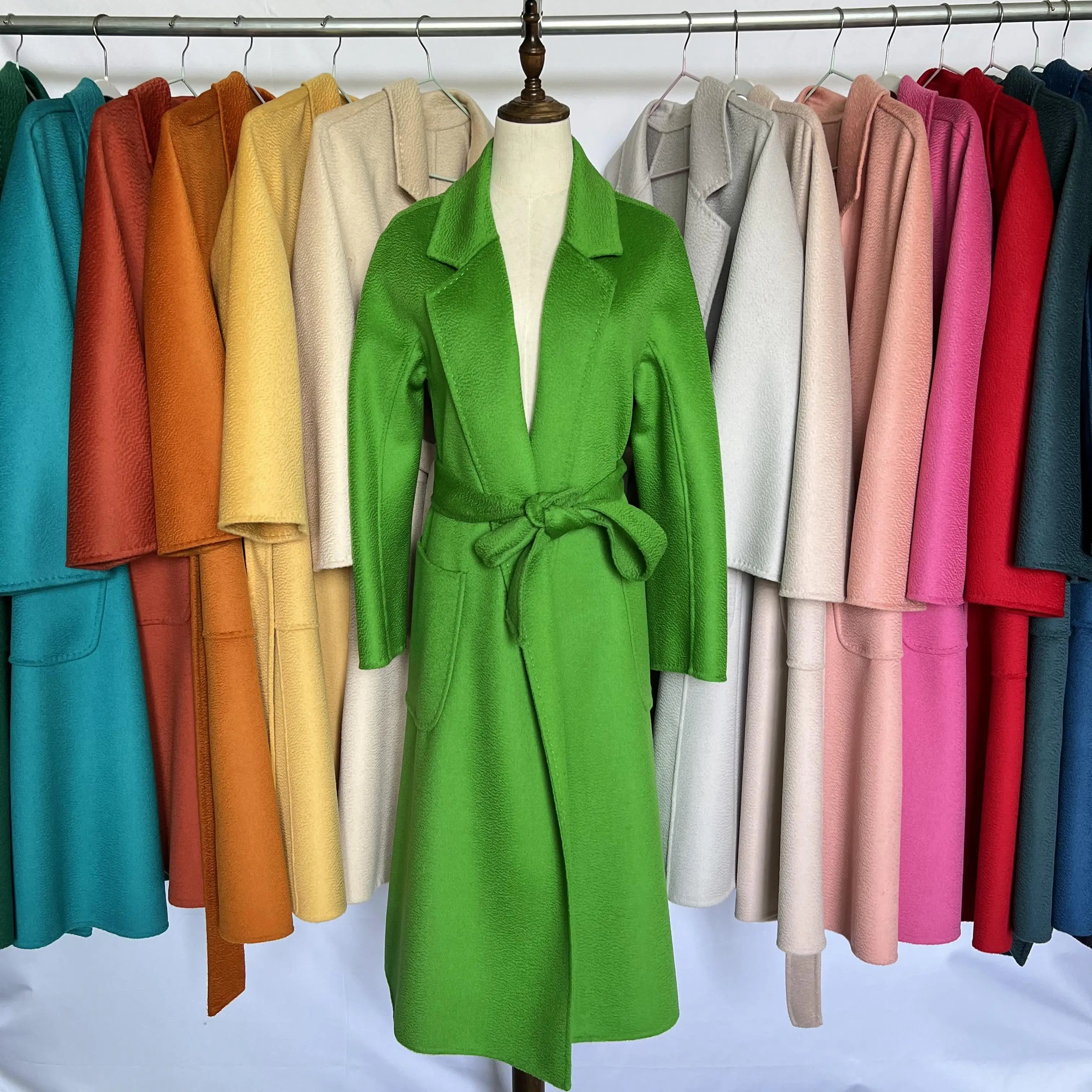 Cashmere Coat Female Winter Mid-Length Corrugated Coat Black Wool Coat Woman Autumn New Casual Fashion Red Beige Lace-Up Coat