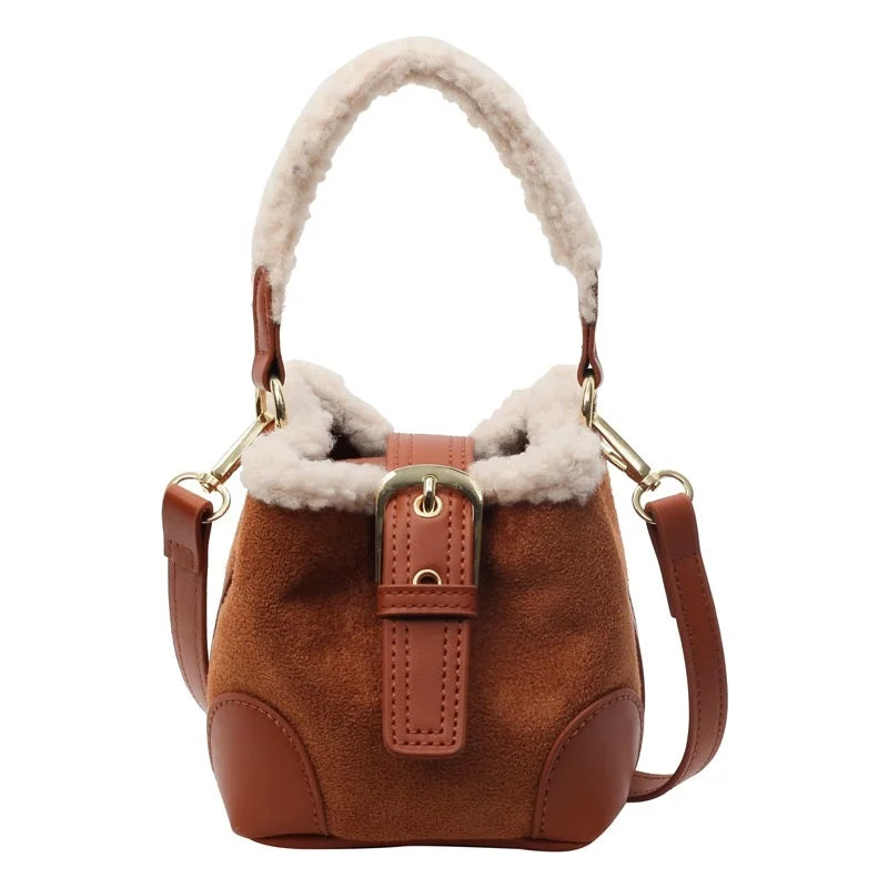 Women's Bags Bucket Shoulder Handbag Autumn Winter Vintage Versatile Lamb Wool Handbag Elegant Fashion Crossbody Bag Wholesale
