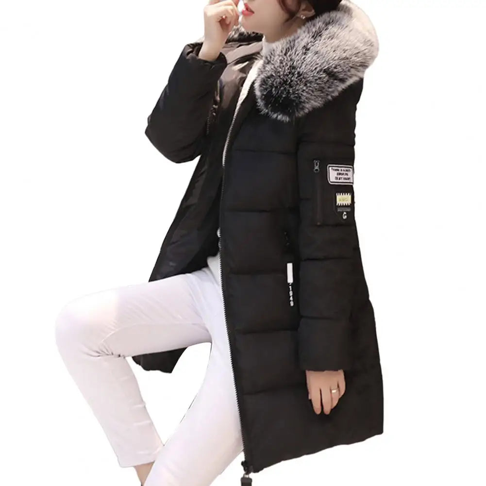 Hooded Cotton Coat Women Hooded Winter Coat Stylish Women's Winter Cotton Coat Thickened Windproof Warm with Hood Zipper Pockets