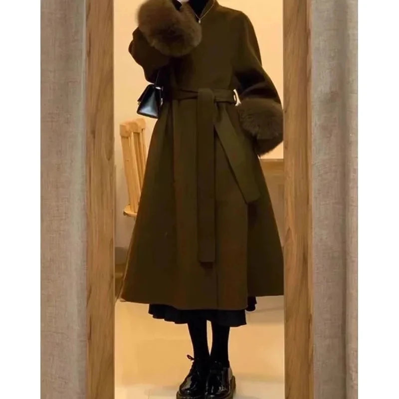 2025 Spring Women Drouble Breasted Woolen Coat Loose Style Cashmere Winter Clothes Long Coats Tops New