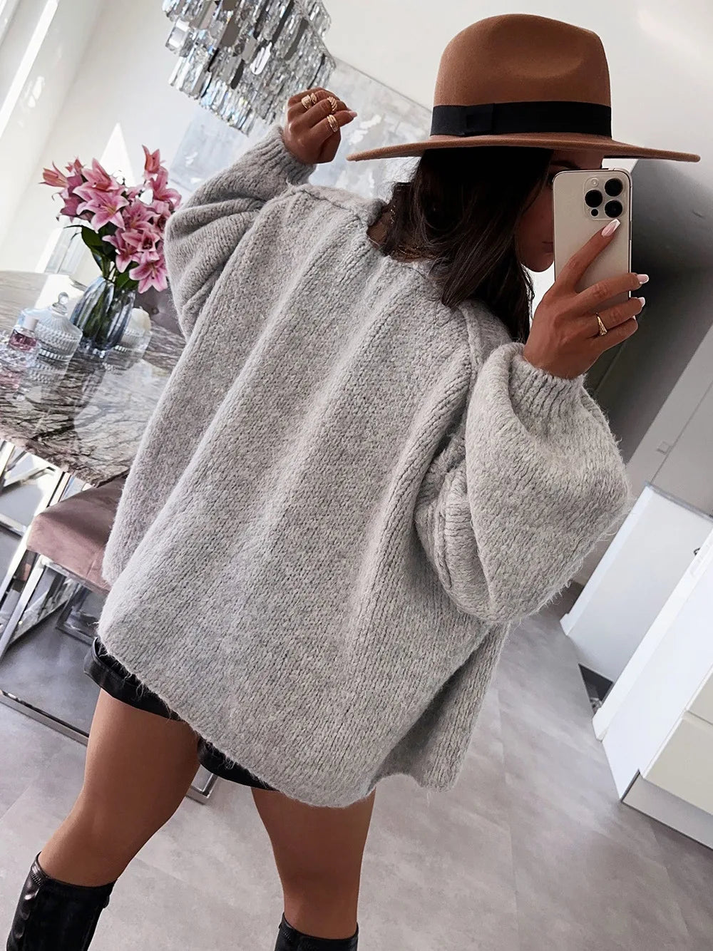 Autumn Winter New Casual Knitted Sweater Cardigan Jacket Loose Long Sleeve Solid Color Mid-length Sweater Women Cardigan Jacket