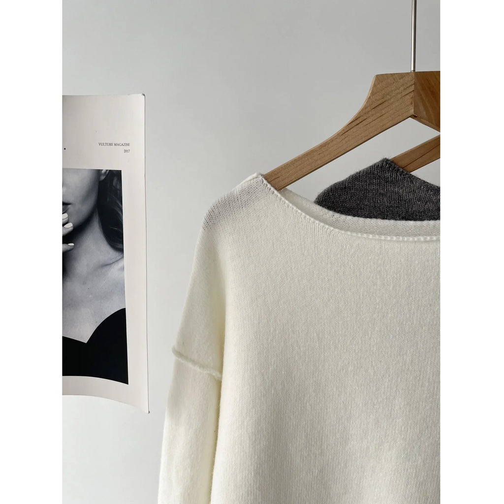 Women's clothing loose multi-color base with soft waxy wool blend round neck long-sleeved knitted sweater 16A