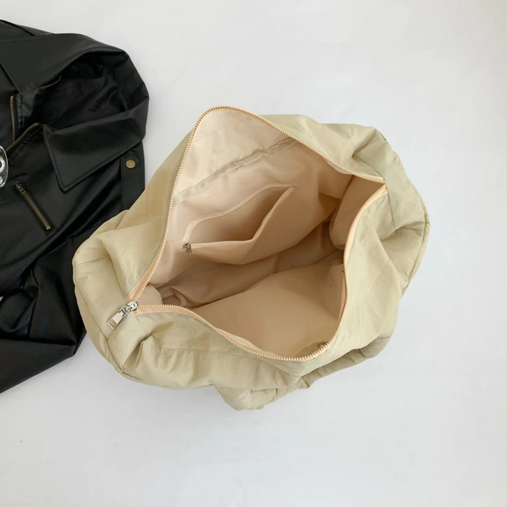 Women Padded Handbag Solid Color Quilted Single Shoulder Bag Large Capacity Soft Cloud Tote Bag Trendy Commuting Bags