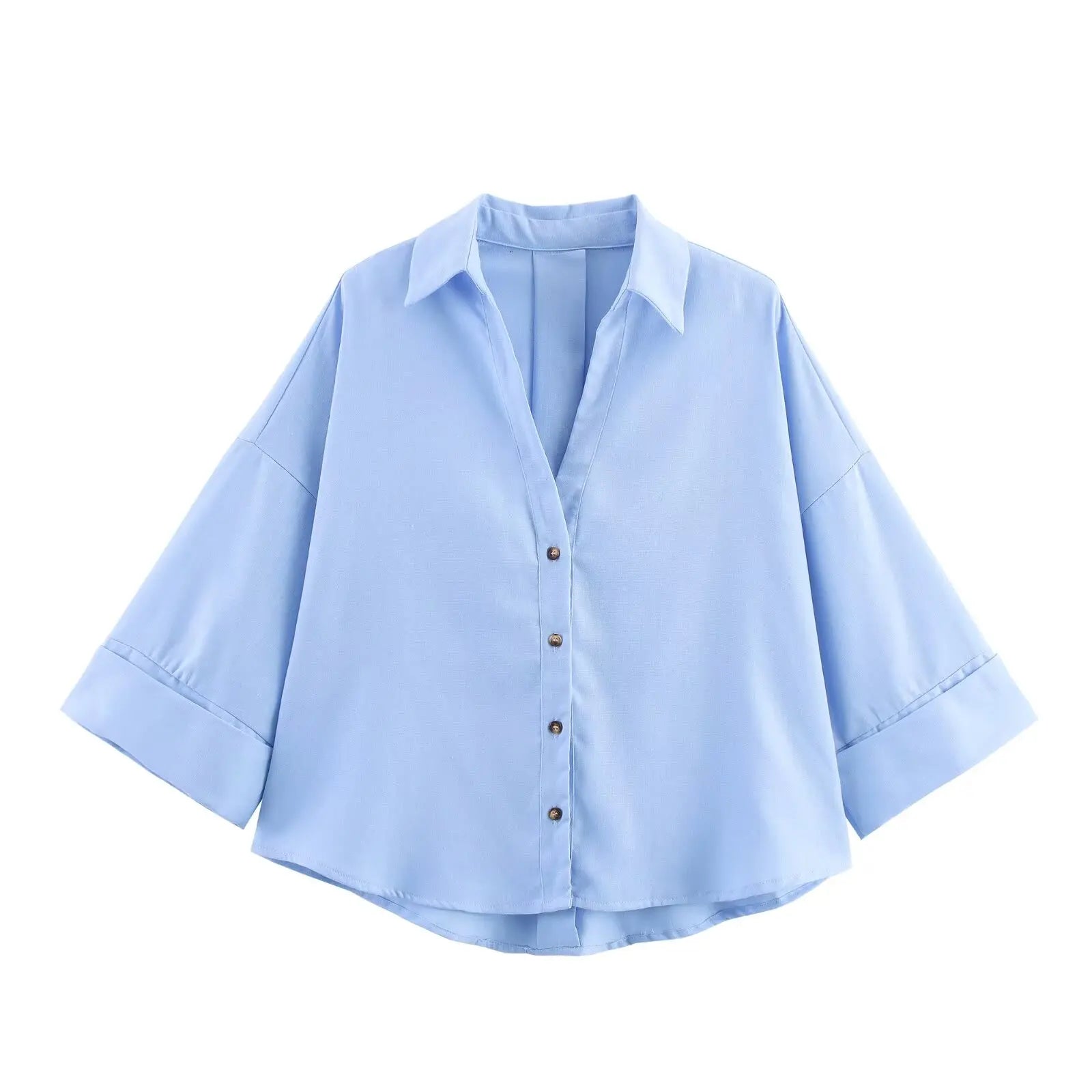 Women Fall Casual Loose Shirt Lapel Buttons Wide Sleeve Shirt 2025 New Spring Autumn Minimalist Holiday Versatile Shirt