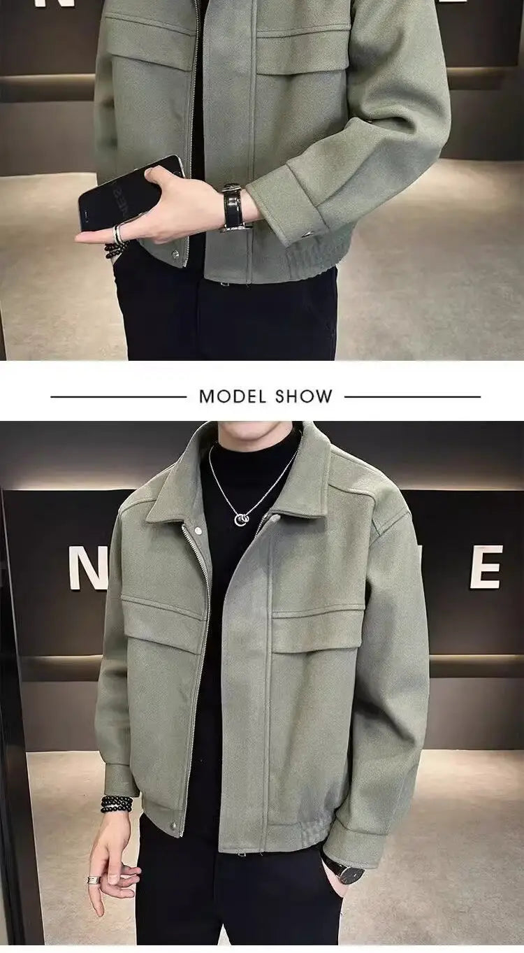 Stylish Wool Jacket for Men Short Trendy Brand Thickened Trendy Casual Versatile High-end Men's Wool Top