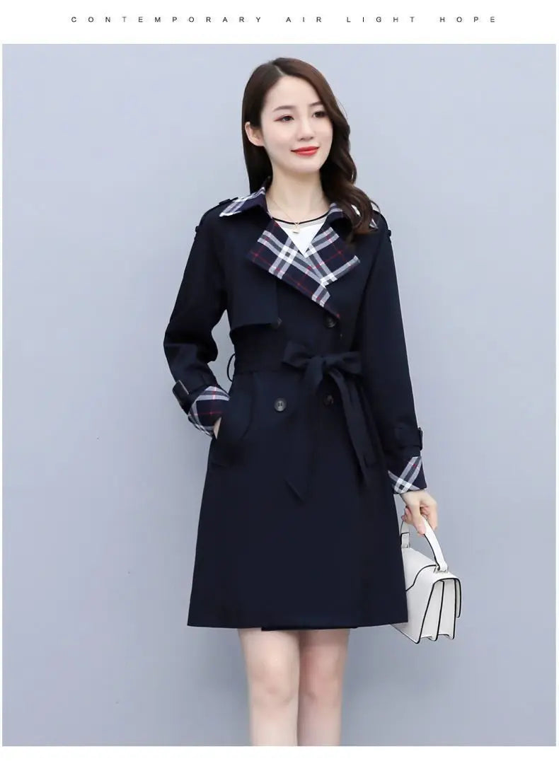 Women Trench Coat 2024 Spring New Style Lapel Collar Khaki Double Breasted Button Office Lady Windbreaker Coat