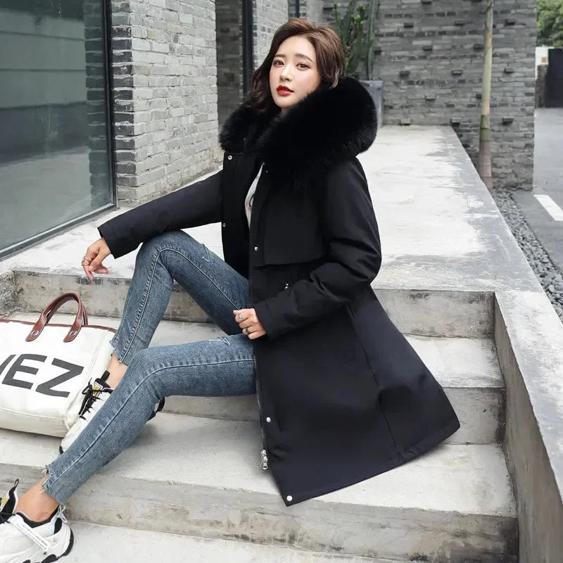 Winter Women Jacket Parkas Warm Casual Parka Clothes Long Soft Tops Hooded Parka Female Fur Lining Thick Pockets Fashion Coat