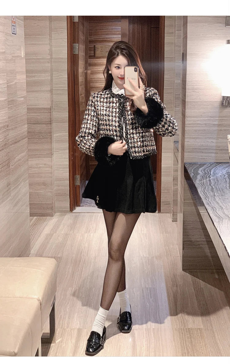 2024 autun winter Lady Short Coats For Women Casual Tweed Jackets Elegant Fashion Outerwears Chaquetas Casaco abrigos de mujer