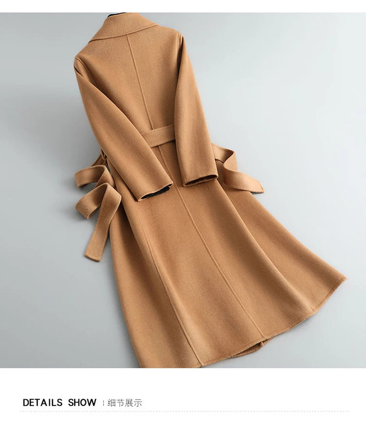 2025 Autumn/Winter New Double sided Cashmere Coat for Women's Fashion Medium to Long Knee length Slim High end Woolen Coats