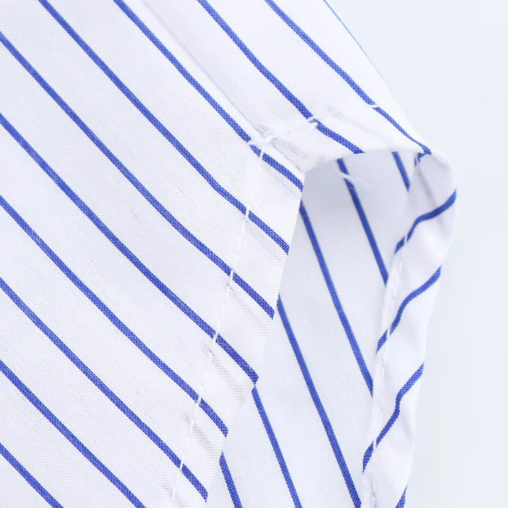 HH Women Elegant Commuter Shirt Splicing Loose Striped Single-breasted Lapel Blouse Female Spring Casual Long-sleeved Top