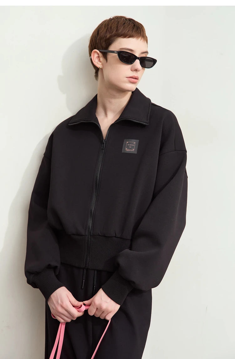 Amii Fall Clothes 2024 Women Casual Zip Up Short Coat Women Sweatshirt Solid Turtleneck Loose Sports Streetwear Jacket 12443222