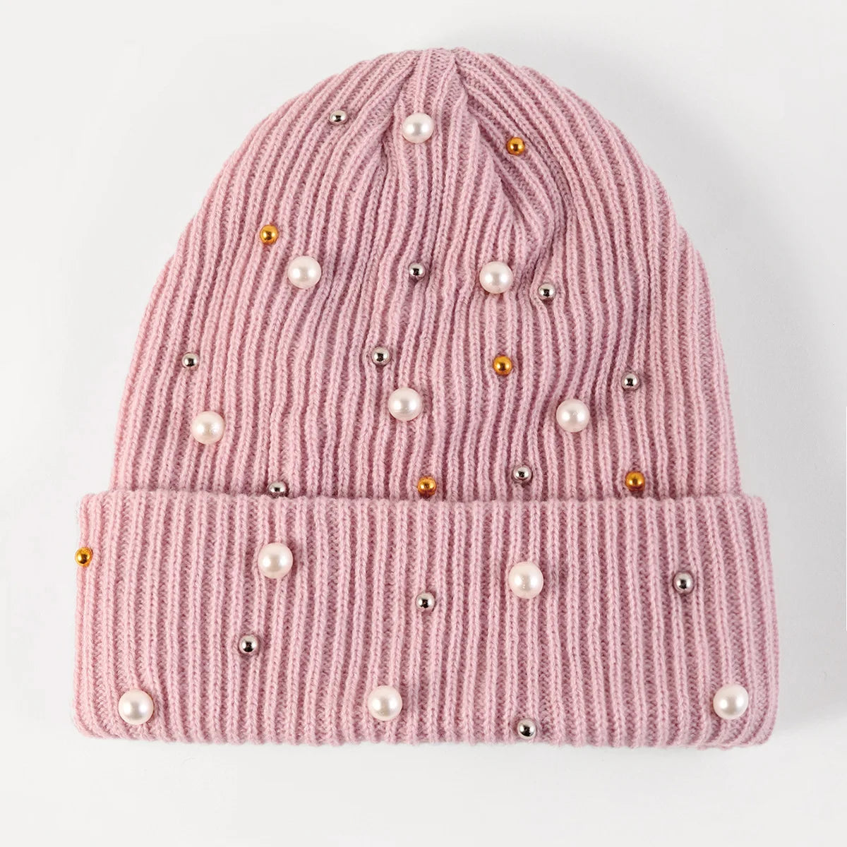 New Autumn And Winter Woolen Hat For Women, Fashionable Pearl Embellishment, Winter Warm Knitted Hat