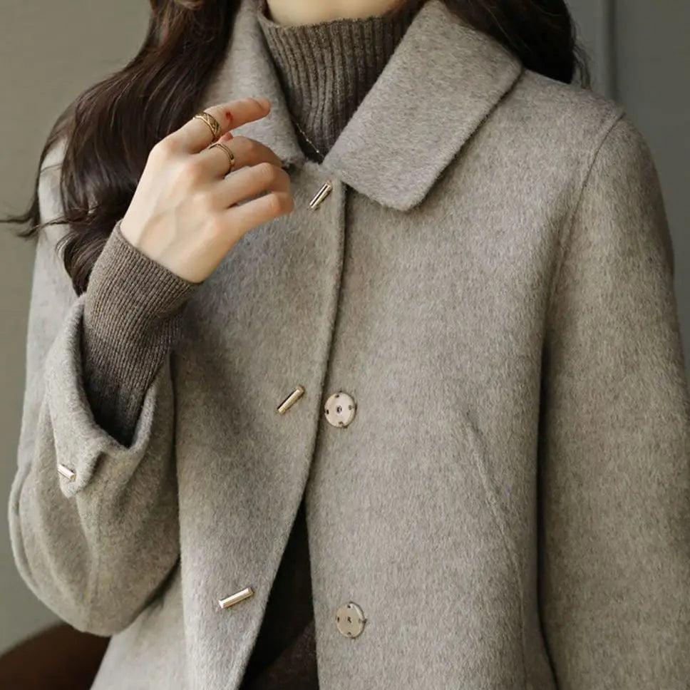 High End Minimalist and Fashionable Woolen Coat for Women in Autumn and Winter New Small French Style Casual Woolen Coat Blends