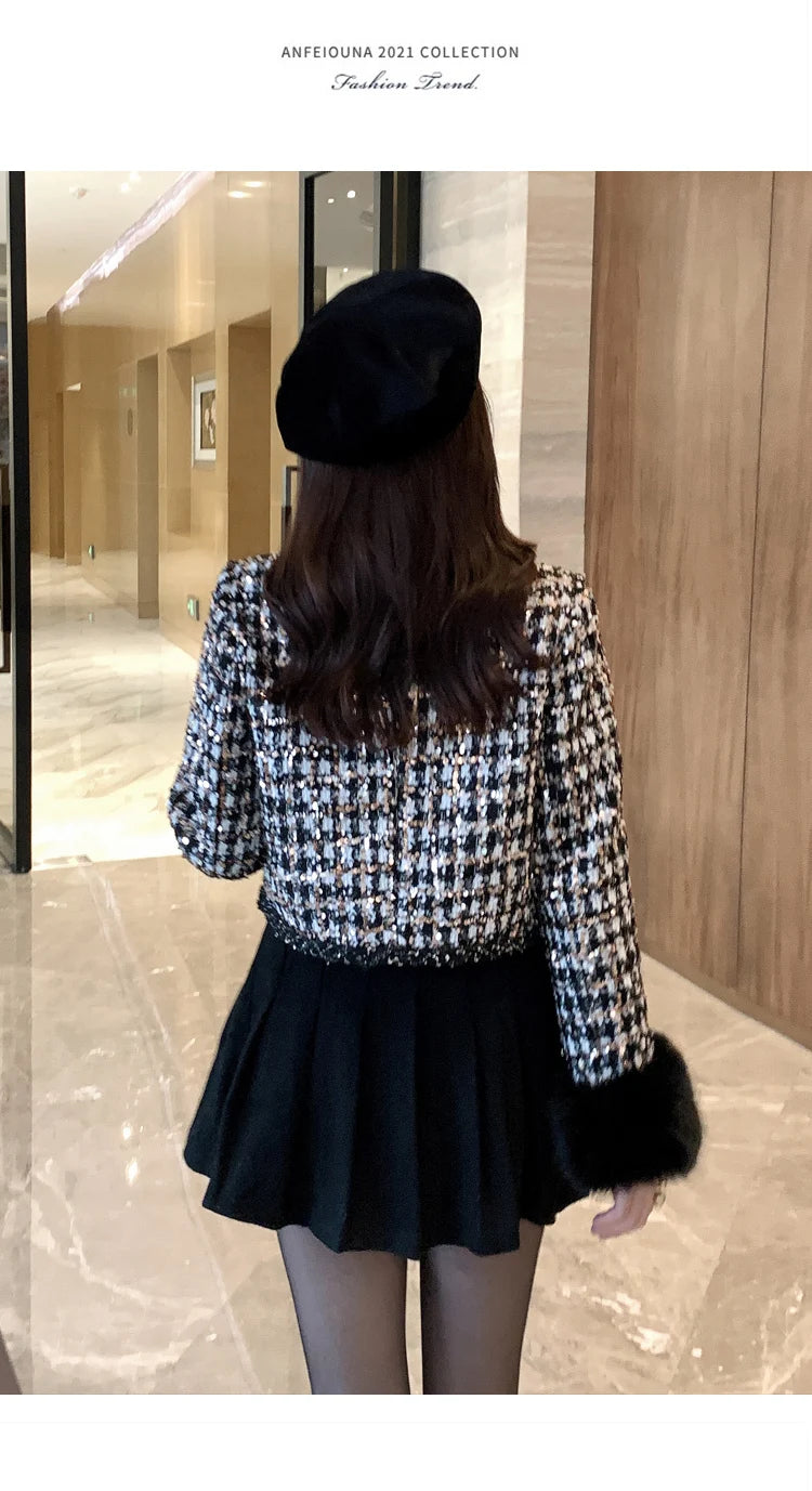 2024 autun winter Lady Short Coats For Women Casual Tweed Jackets Elegant Fashion Outerwears Chaquetas Casaco abrigos de mujer