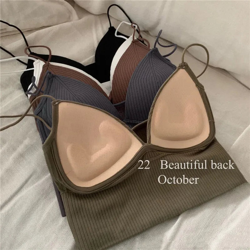 Women Tops Sexy Solid Crop Top Women Tank Tops Sleeveless Slim Camis With Bra Basic Underwear Padded Bra Tops Women Sports Bra