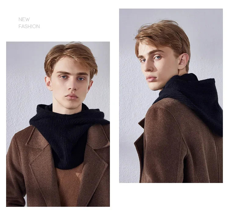 Wool Cashmere Knitted Hood Hat Scarf Elegant Hats Beanies Women Men Winter Neck Warm Balaclava Headgear Caps Unisex 4 New Colors