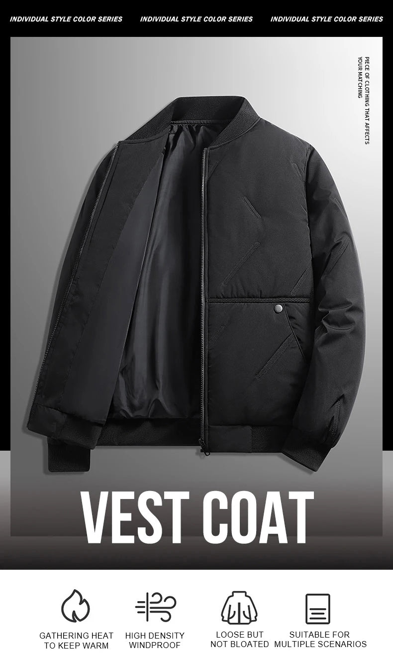 Men's Jacket  Autumn Winter Thickened Warm Comfortable Breathable Casual Coat Outdoor Solid Color Windproof Zippered Jacket