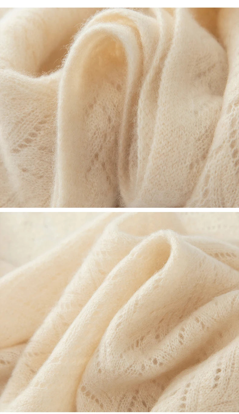 Women 100% Pure Cashmere Knit Scarf Patterned Winter Warm Soft Cozy Fashion Casual Neck Warmer Cold Weather Accessory