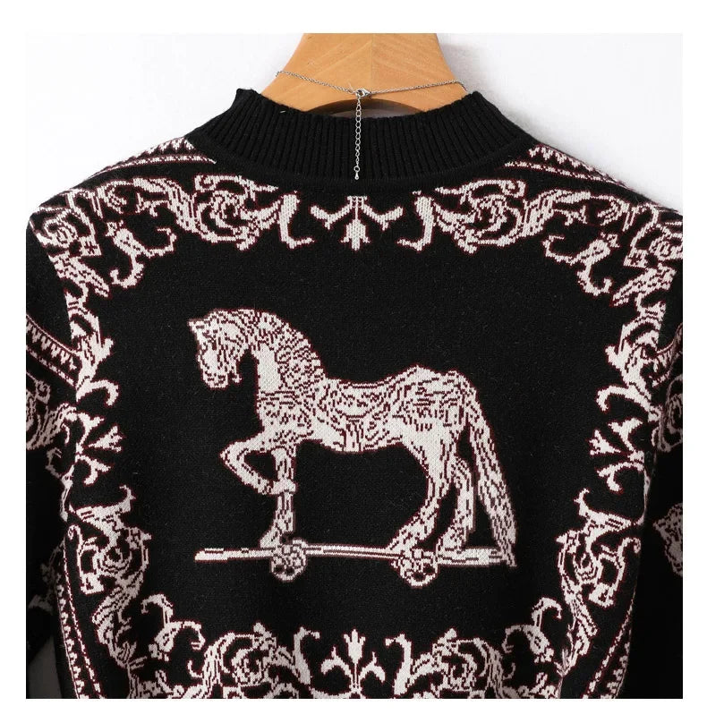 Women's Clothing Fashion Vintage Jacquard Knitted Dresses Autumn Winter Loose O-neck Thick Warm Elegant Dresses