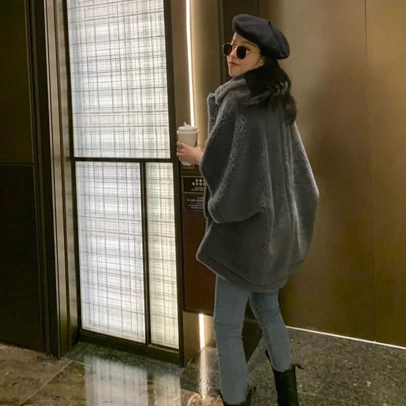 Reality Fur Coat Wool Cloak Fashion Sheep Wool Jacket Winter Real Fur Woolen Women Fashion Teddy Lady Streetwear Warm Overcoat