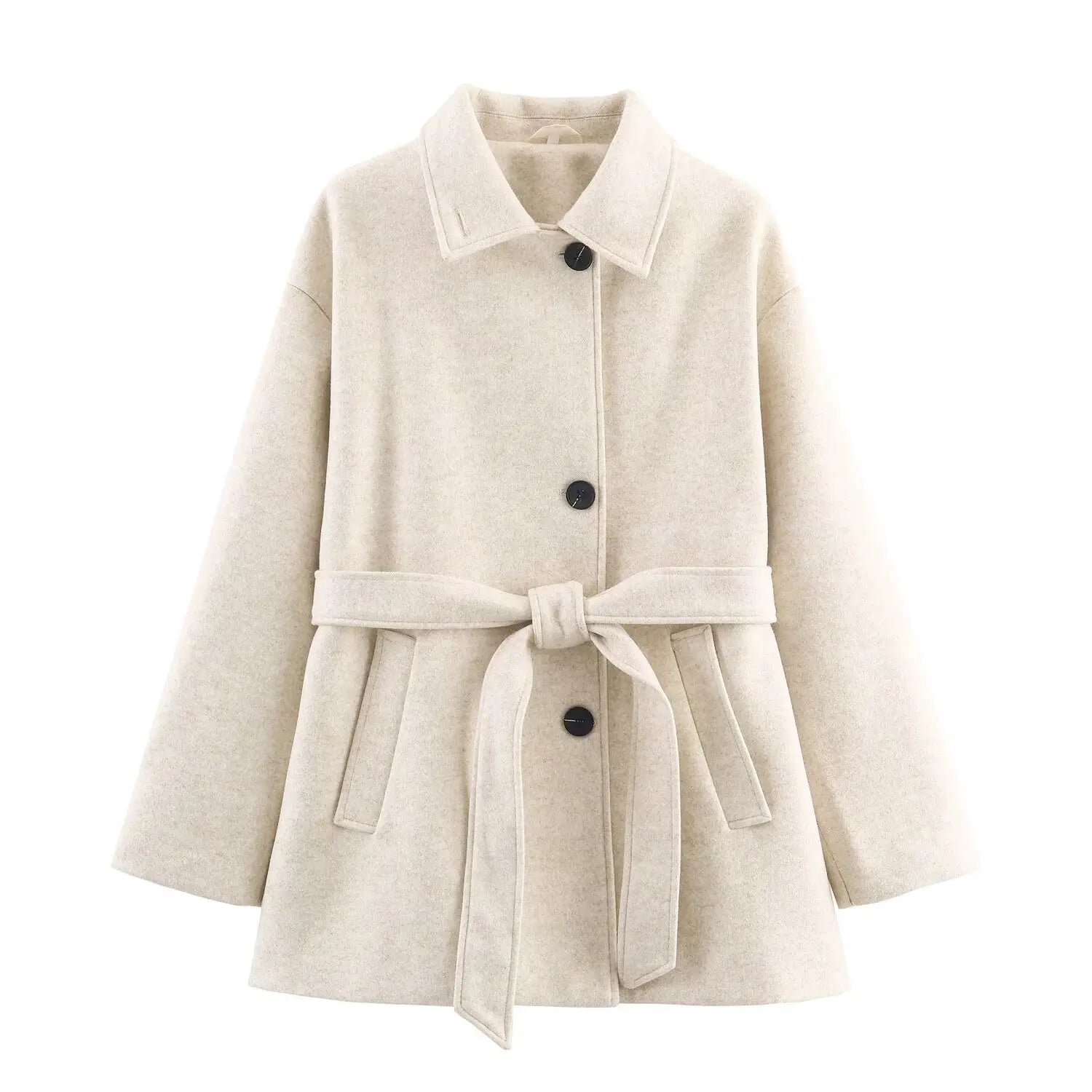 Women Wool Coat With Belt Autumn Winter Female Laple Long Sleeve Single-Breasted Outwear Coat Lady Loose Jackets