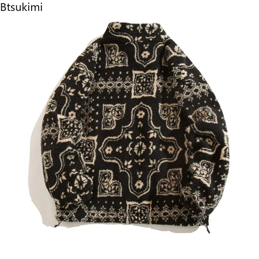 Winter Warm Lambswool Jacket for Men Fashion Stand Collar Zipper Loose Coat 2025 Leisure Hong Kong Style Coats Thickened Jackets